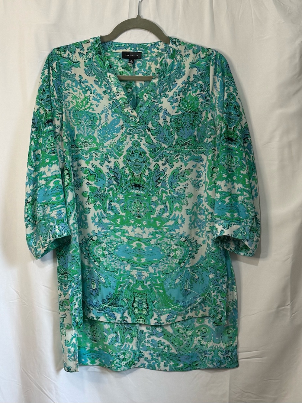 The Limited Boho style Green & Teal Paisley Tunic 3/4 length sleeve